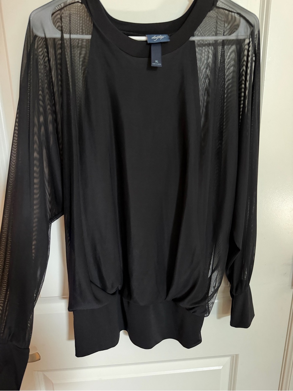 Elegant Moments Black Sheer Sleeve Pullover Top
